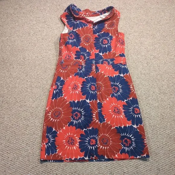 Boden Martha Floral Sheath Dress 12R Red Blue Structured Textured Sleeveless - Picture 4 of 7